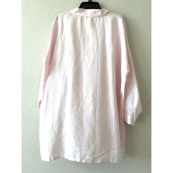 La Fixsun Pink Button Down Boyfriend Tunic Top 100% Linen Hi-Lo Women's Medium - Picture 3 of 6